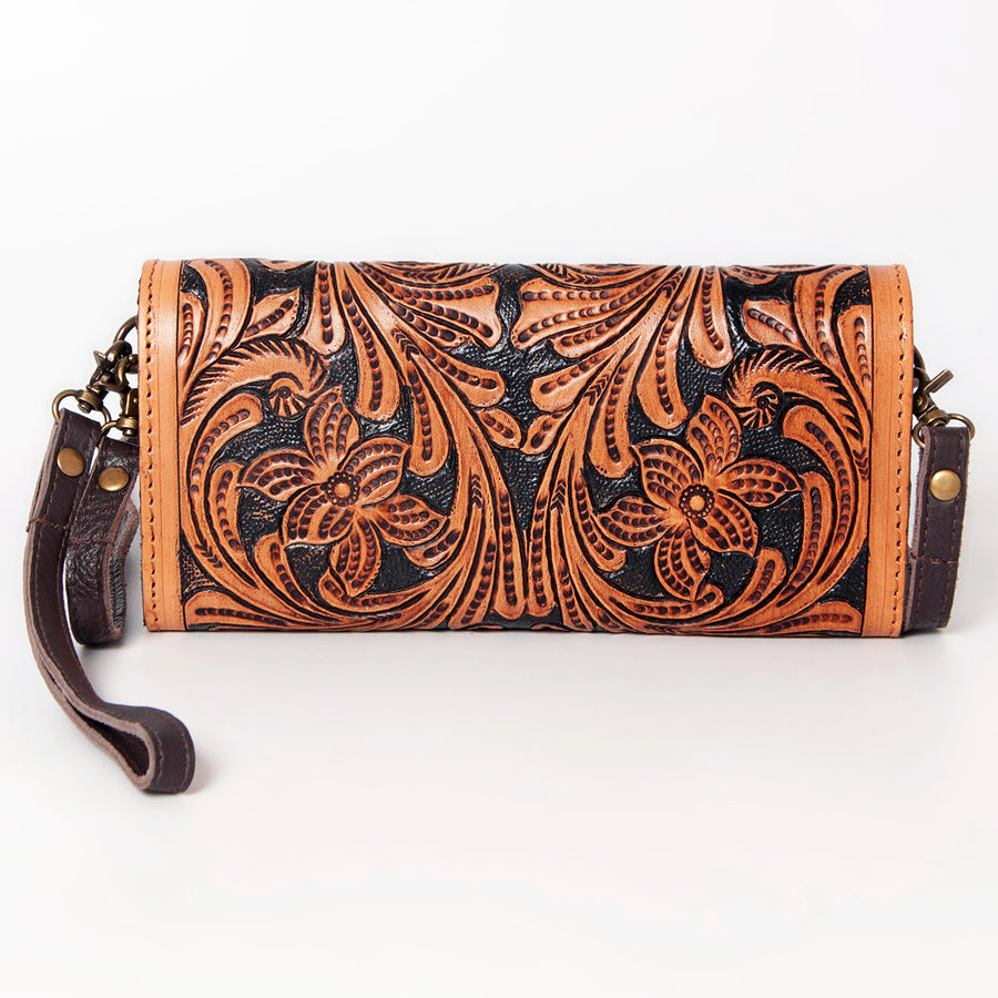 American Darling Women's Small Cross body Bag Hand Tooled Floral Carved Eco-Friendly Genuine Leather YKK Zipper