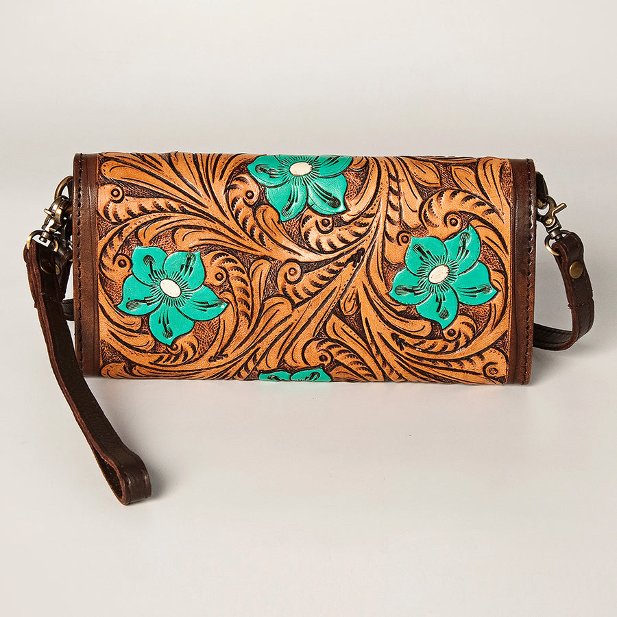 American Darling Women's Small Cross body Bag Hand Tooled Floral Carved Eco-Friendly Genuine Leather YKK Zipper