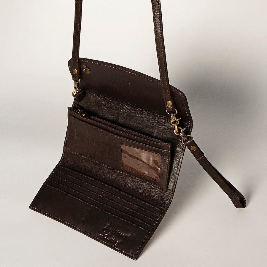 American Darling Women's Small Cross body Bag Hand Tooled Floral Carved Eco-Friendly Genuine Leather YKK Zipper