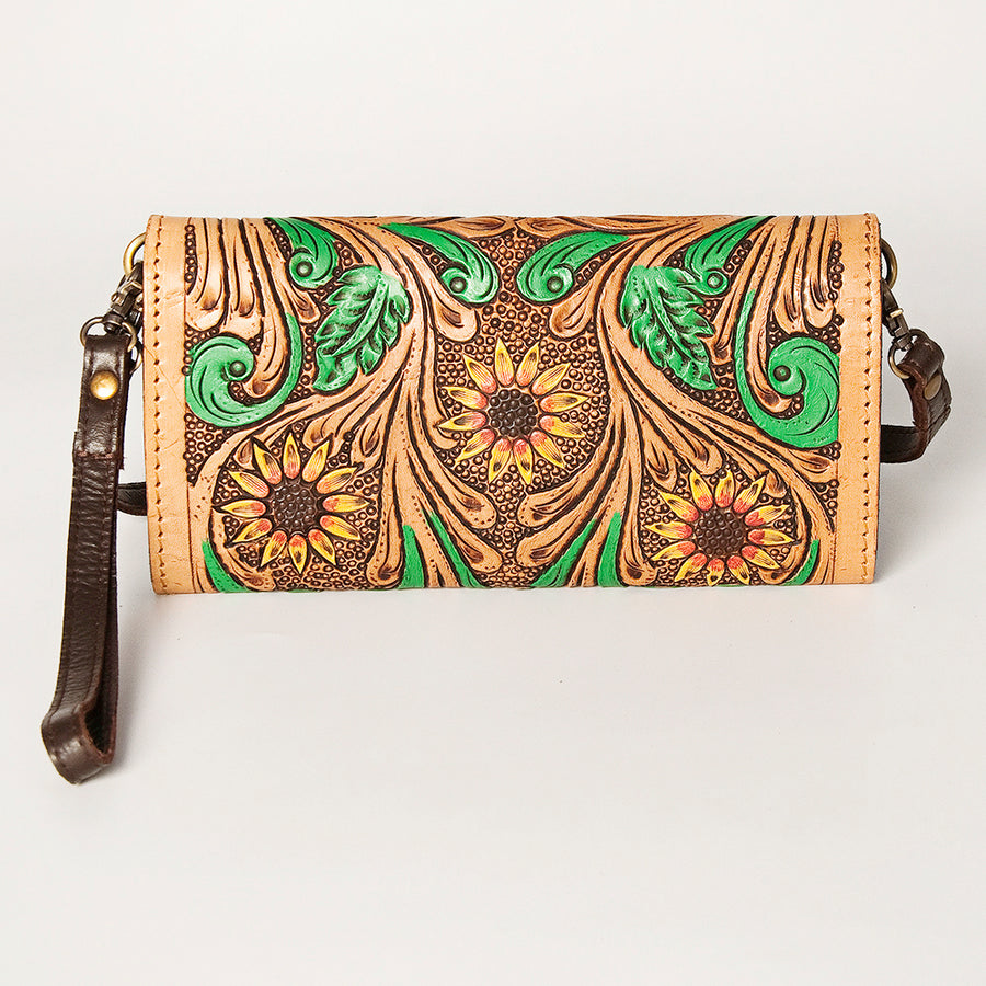 American Darling Women's Small Cross body Bag Hand Tooled Floral Carved Eco-Friendly Genuine Leather YKK Zipper