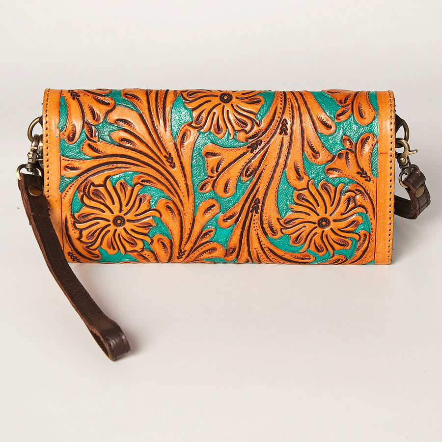 American Darling Women's Small Cross body Bag Hand Tooled Floral Carved Eco-Friendly Genuine Leather YKK Zipper