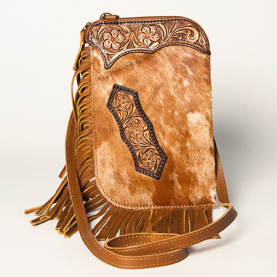 American Darling Women's Hair-On Cowhide Chaps Bag Hand Tooled Fringes Vegetable-Tanned Genuine Leather YKK Zipper
