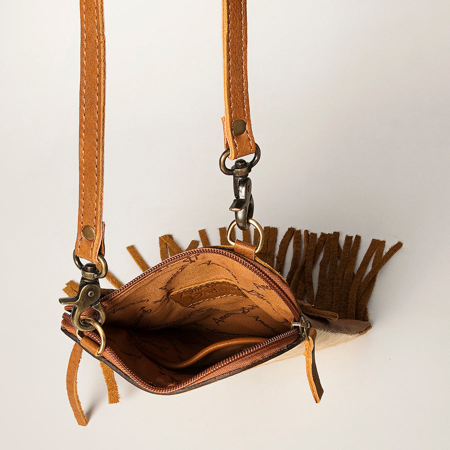 American Darling Women's Hair-On Cowhide Chaps Bag Hand Tooled Fringes Vegetable-Tanned Genuine Leather YKK Zipper