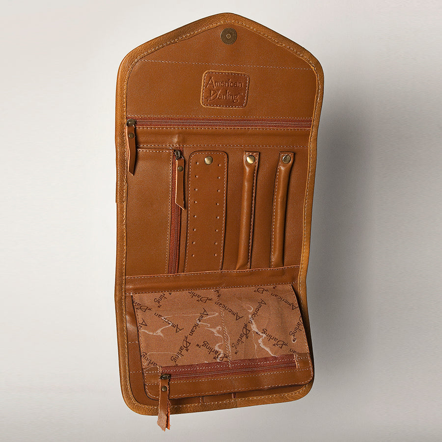 American Darling Women's Hair-On Cowhide Jewelry Case Eco-Friendly Vegetable-Tanned Genuine Leather Well-compartmentalized