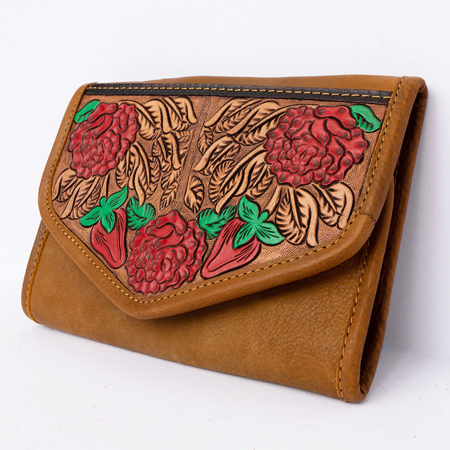 American Darling Hand Tooled Genuine Leather Jewelry Case Floral Carved - Uhorse