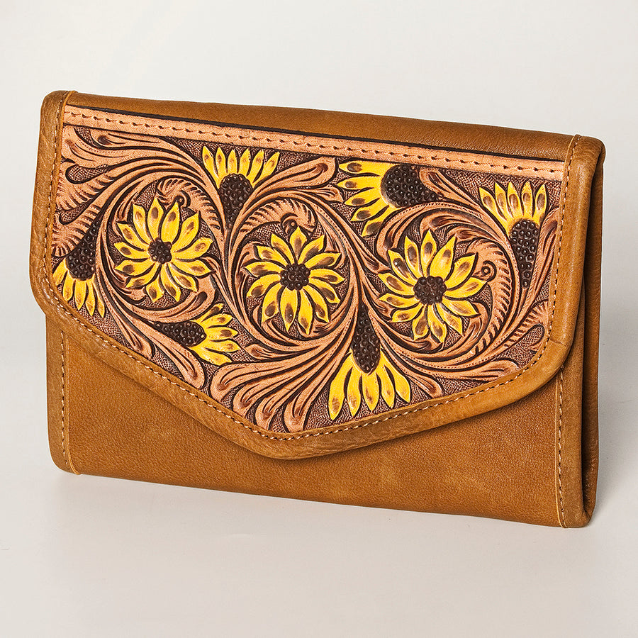 American Darling Hand Tooled Genuine Leather Jewelry Case Floral Carved - Uhorse