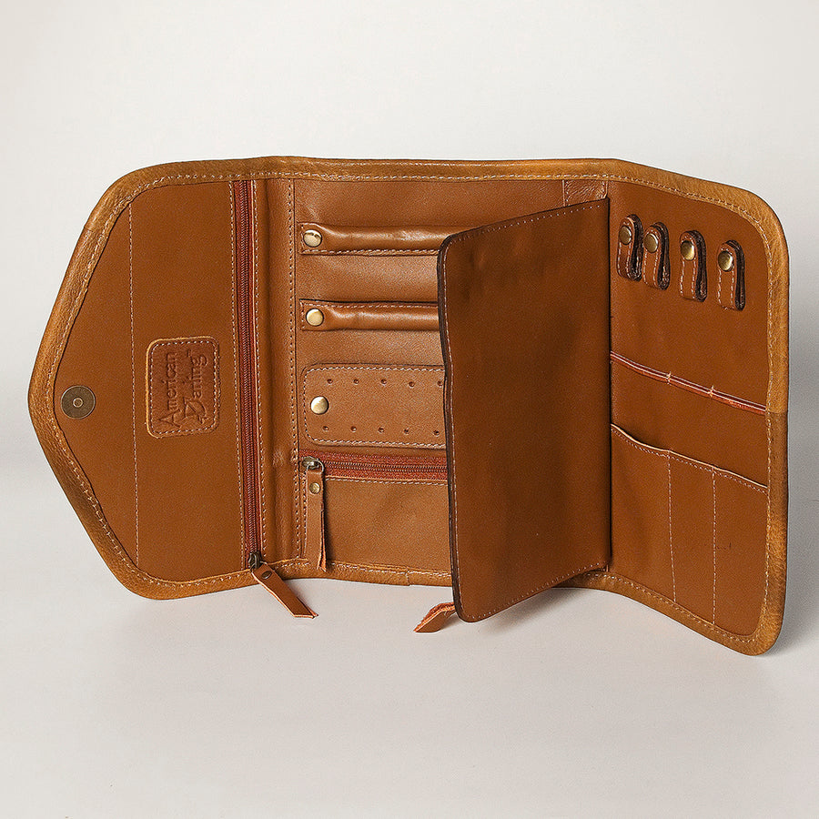 American Darling Women's Hair-On Cowhide Jewelry Case Eco-Friendly Vegetable-Tanned Genuine Leather Well-compartmentalized