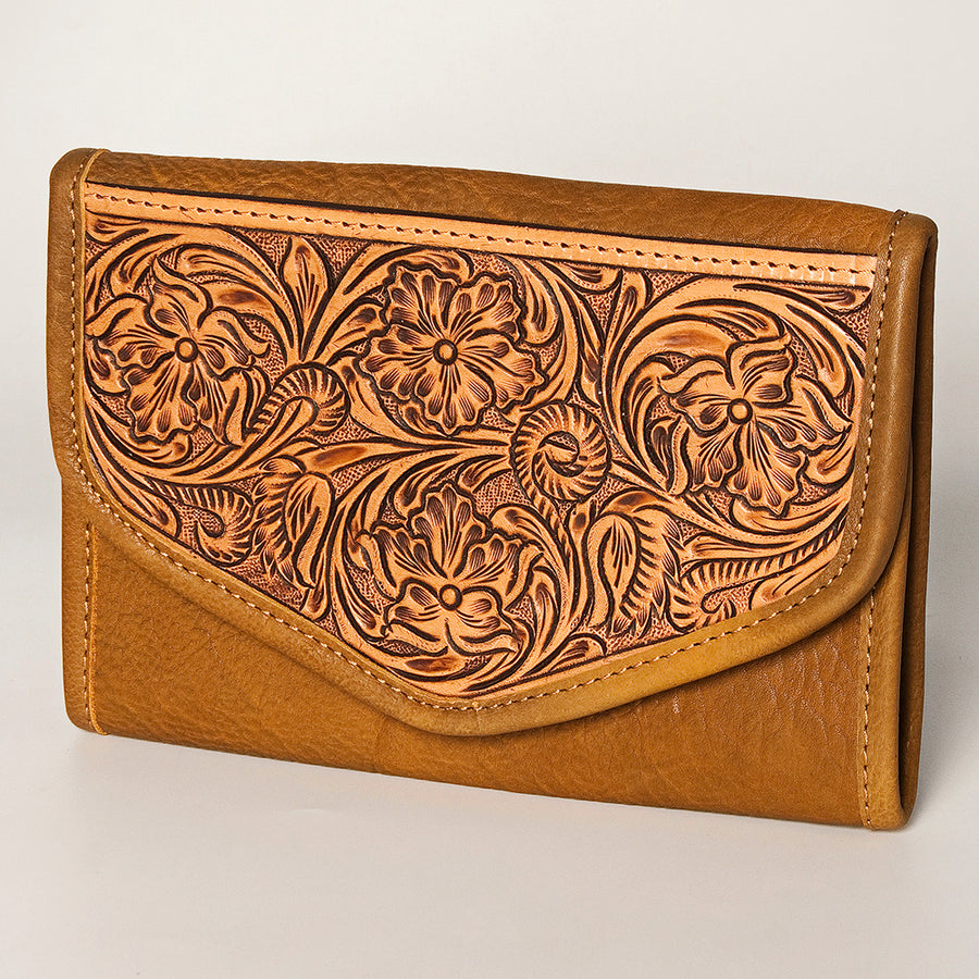 American Darling Hand Tooled Genuine Leather Jewelry Case Floral Carved - Uhorse