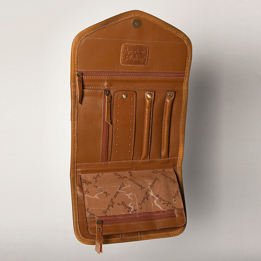 American Darling Women's Hair-On Cowhide Jewelry Case Eco-Friendly Vegetable-Tanned Genuine Leather Well-compartmentalized