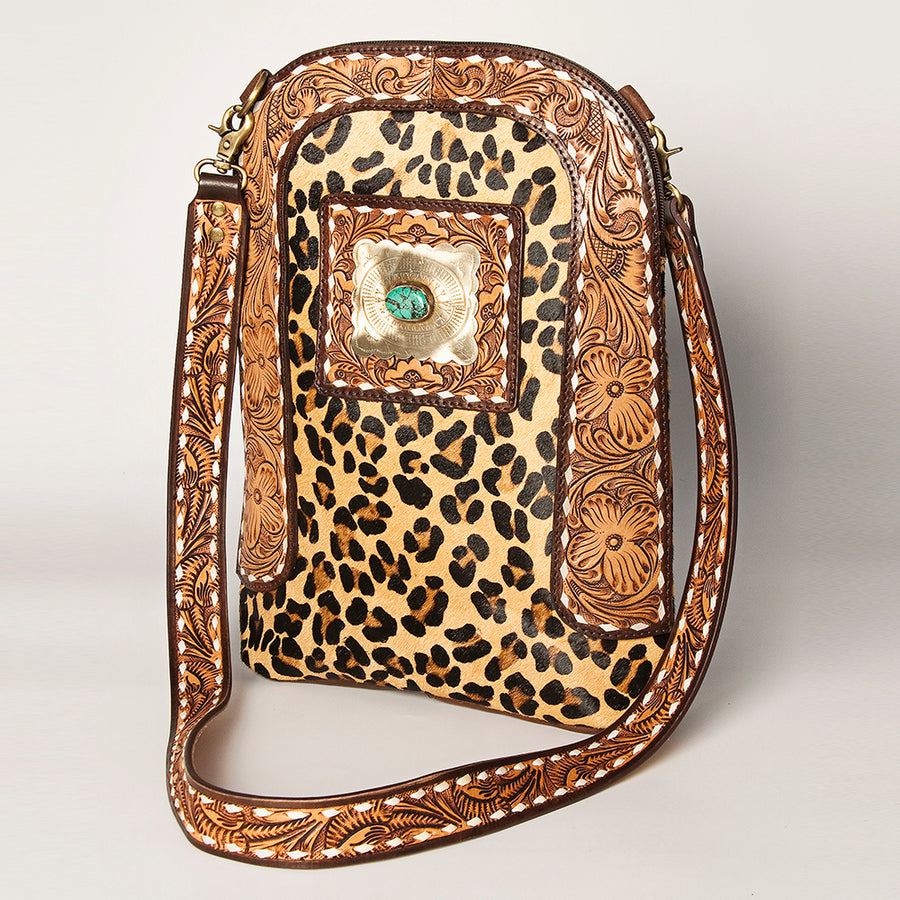 American Darling Hair-On Cowhide Large Cross body Bag Hand Tooled Leather - Uhorse