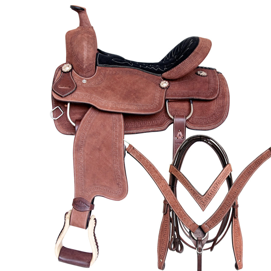 15 In Western Horse Saddle Genuine Leather Trail Roping Ranch Tack Set - Uhorse