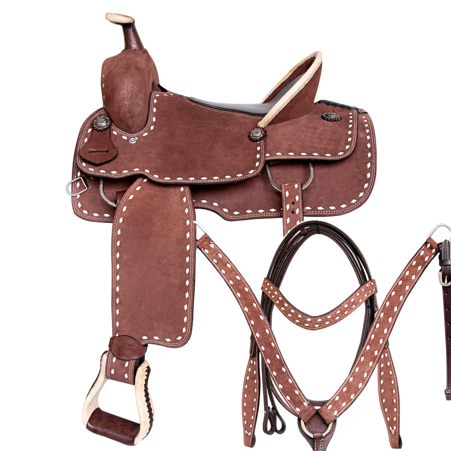 Comfytack 17 in Rough Out Western Saddle Leather Trail Tack Brown - Uhorse