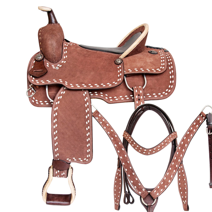 Comfytack Rough Out Western Saddle Leather Trail Tack Brown - Uhorse