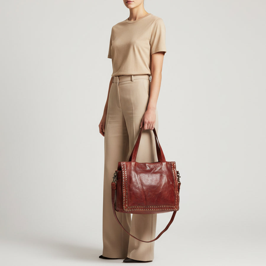 Spaghetti Western Swc133Cg Tote Vintage Handmade Drum Dyed Genuine European Cowhide Leather Women Bag Western Handbag Purse