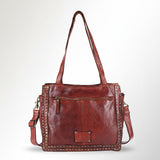 Spaghetti Western Swc133Cg Tote Vintage Handmade Drum Dyed Genuine European Cowhide Leather Women Bag Western Handbag Purse