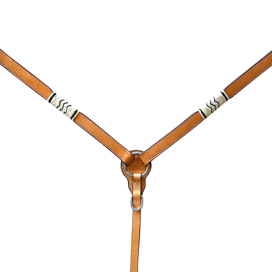 Tan leather horse breast collar with silver hardware - Uhorse