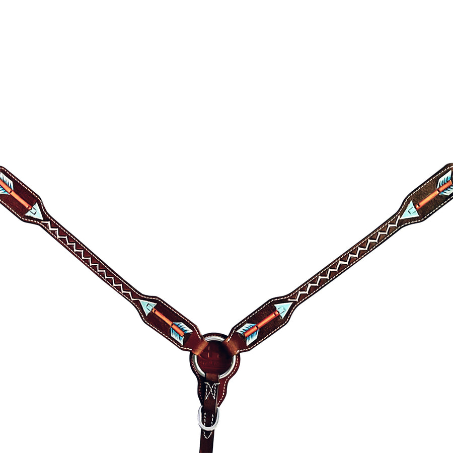 Burgundy leather breast collar with concho and tooling detail - Uhorse