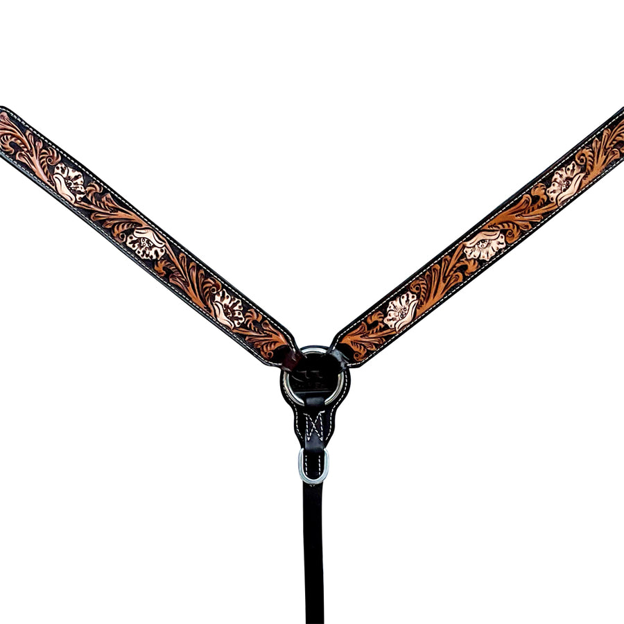 Tooled leather breast collar with black hardware - Uhorse