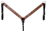 Bar H Equine Genuine Western American Leather Horse Premium Headstall & Breast Collar Set