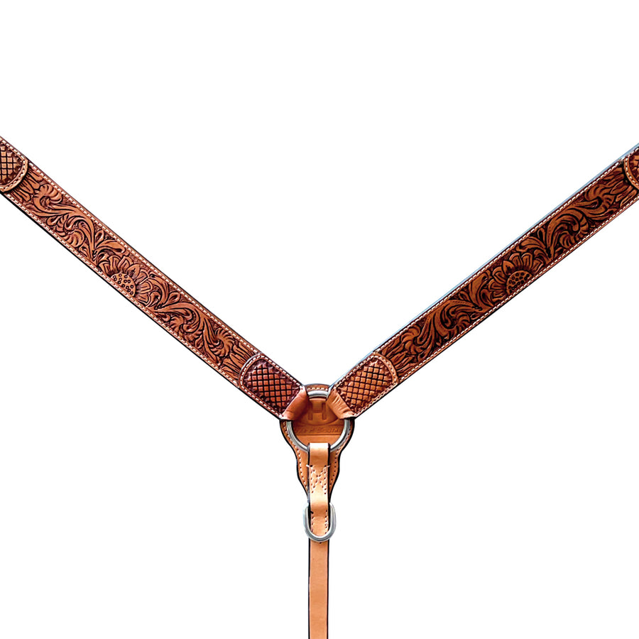 Tooled leather breast collar with silver hardware - Uhorse