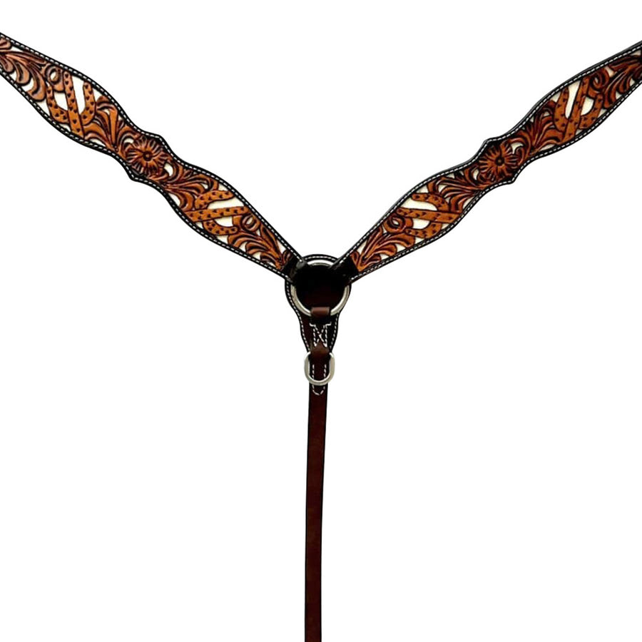 Leather breast collar with tooled floral design - Bar H Equine