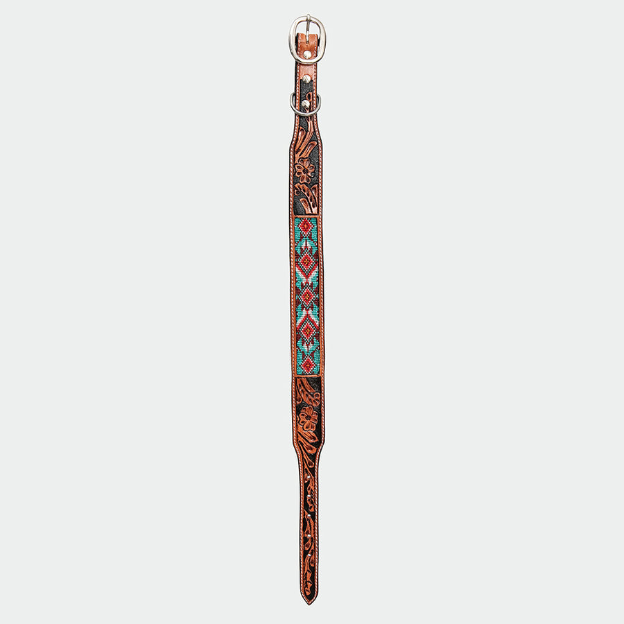 HILASON Western Style Beaded American Leather Pet Dog Collar