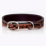 Strong Genuine Leather Dog Collar Beaded Hand Tooled Hilason
