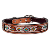 Medium Strong Genuine Leather Dog Collar Beaded Hand Tooled Hilason - Hilason