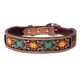 Large Strong Genuine Leather Dog Collar Beaded Hand Tooled Hilason - Uhorse