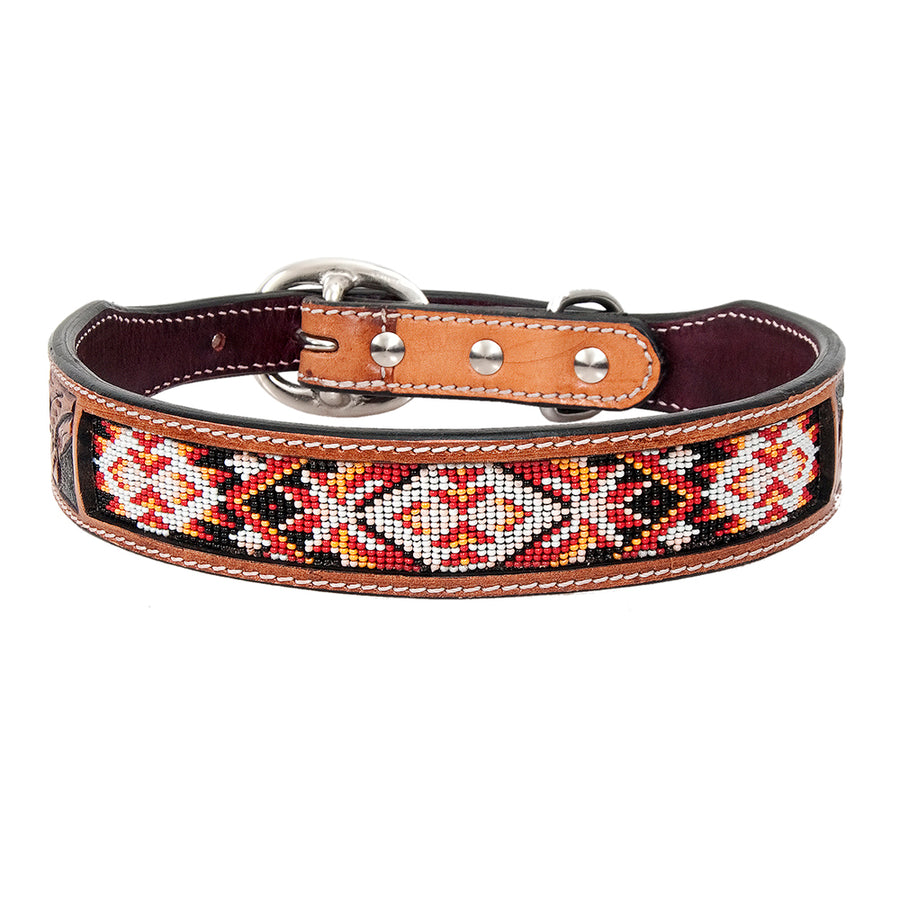 Small Strong Genuine Leather Dog Collar Beaded Hand Tooled Hilason - Uhorse
