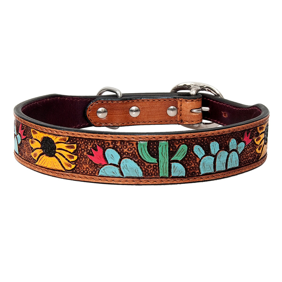 Small Strong Genuine Leather Dog Collar Hand Tooled Hilason - Uhorse