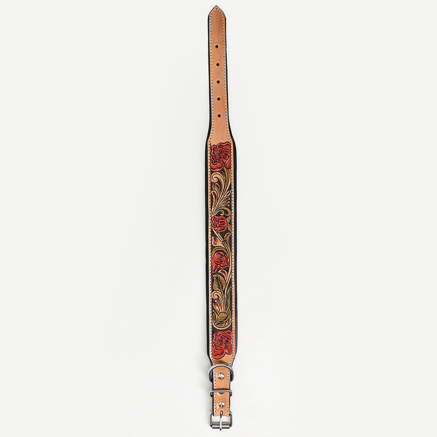 HILASON Western Genuine Leather Heavy Duty Dog Collar Floral Tooled Tan | for Dogs Comfortable