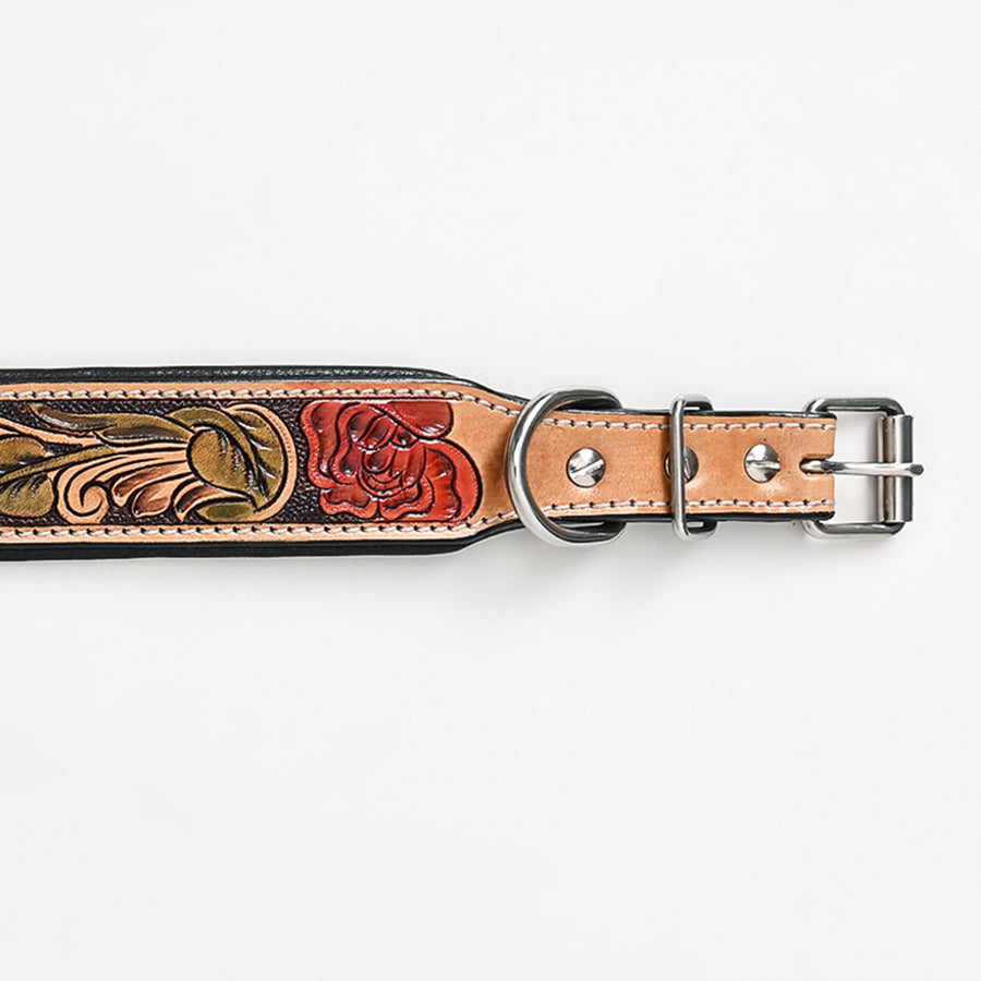 HILASON Western Genuine Leather Heavy Duty Dog Collar Floral Tooled Tan | for Dogs Comfortable