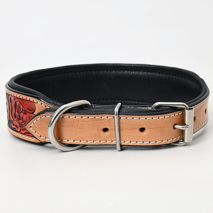 HILASON Western Genuine Leather Heavy Duty Dog Collar Floral Tooled Tan | for Dogs Comfortable