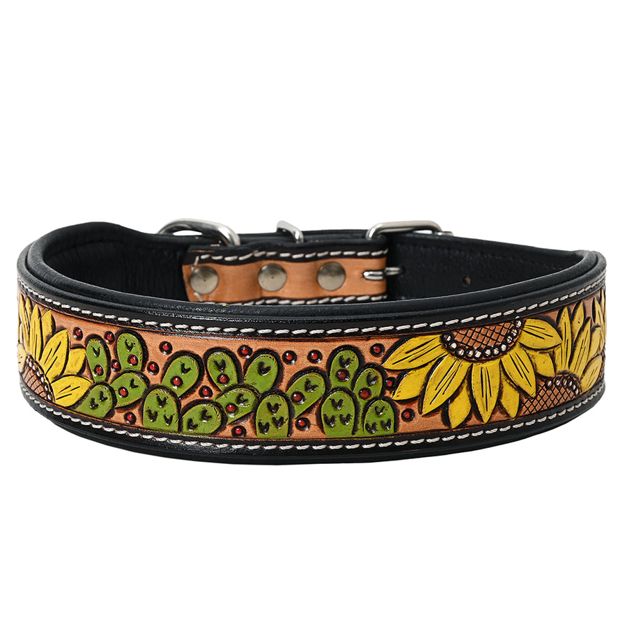 Sml Hilason Western Floral Hand Painted Tooled Heavy Duty Genuine Leather Dog Collar - Uhorse