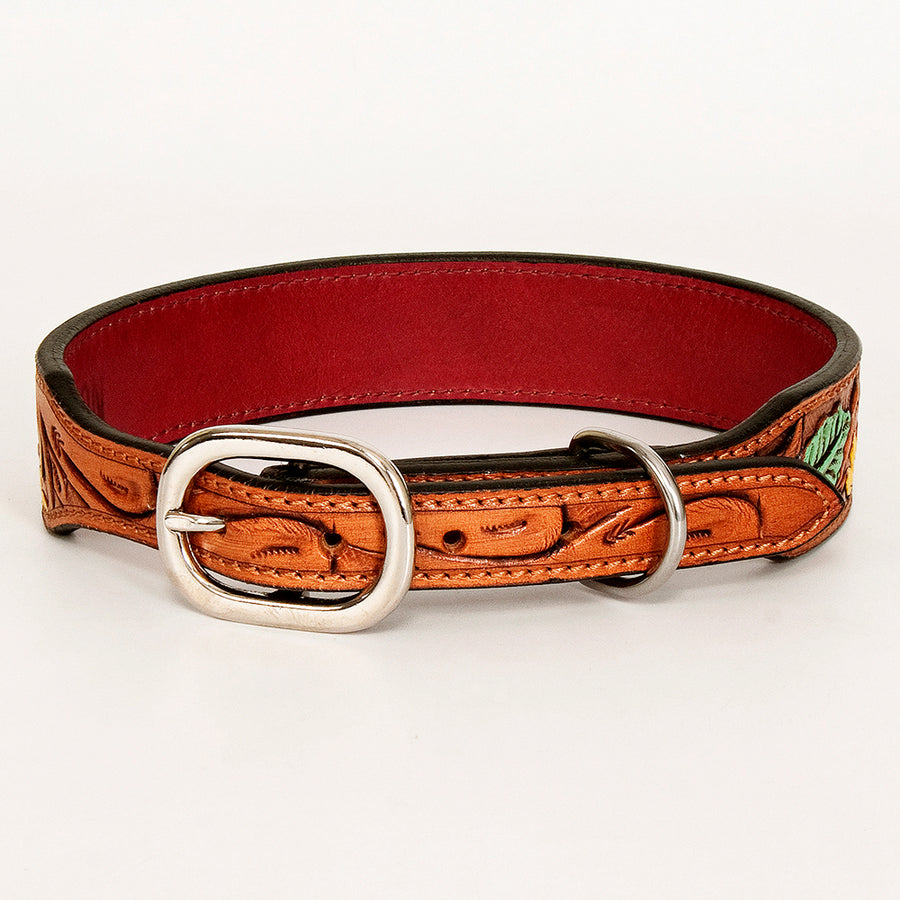 HILASON Western Genuine Leather Heavy Duty Dog Collar Floral Tooled Tan | for Dogs Comfortable