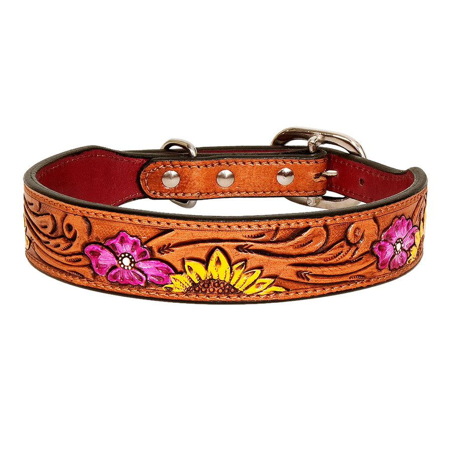 Large Strong Genuine Leather Dog Collar Hand Tooled Hilason - Uhorse