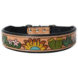Xsl Hilason Western Floral Hand Painted Tooled Heavy Duty Genuine Leather Dog Collar - Hilason