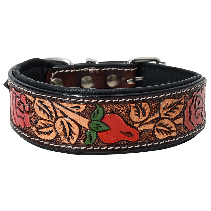 Large Strong Genuine Leather Dog Collar Hand Tooled Hilason - Uhorse
