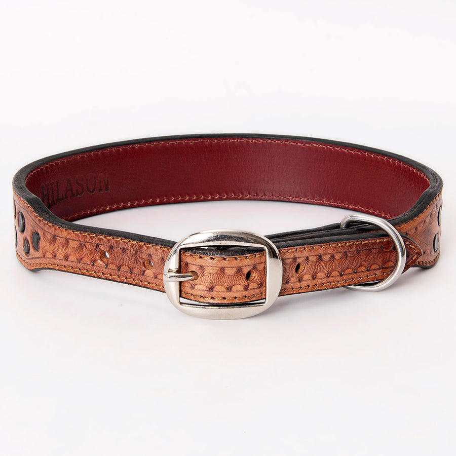 HIlason Genuine Leather Dog Collar Hand Tooled