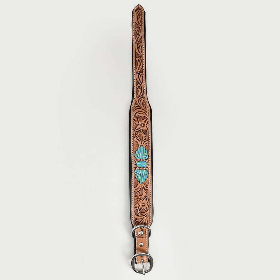 HIlason Genuine Leather Dog Collar Hand Tooled