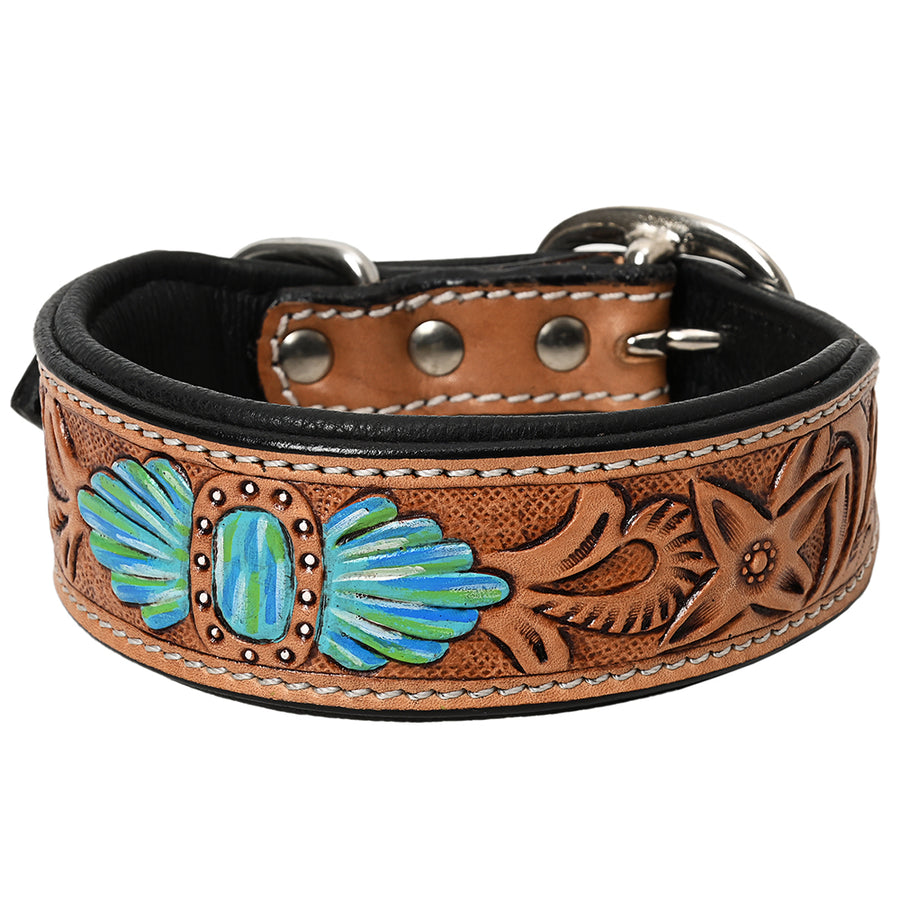 Large Strong Genuine Leather Dog Collar Hand Tooled Hilason - Uhorse