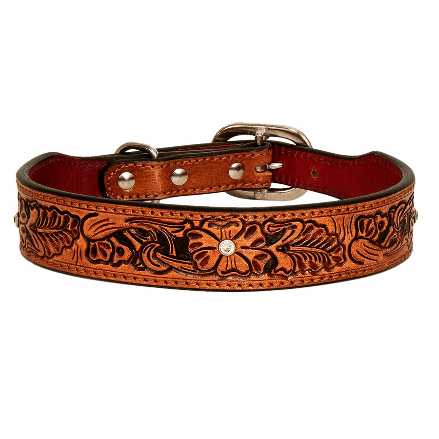 Medium Strong Genuine Leather Dog Collar Hand Tooled Hilason - Uhorse