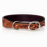 Strong Genuine Leather Dog Collar Hand Tooled Hilason