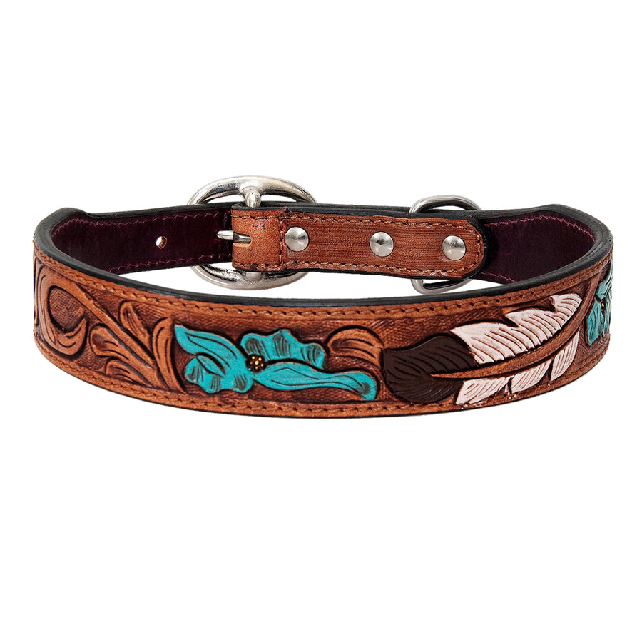 Large Strong Genuine Leather Dog Collar Hand Tooled Hilason - Uhorse