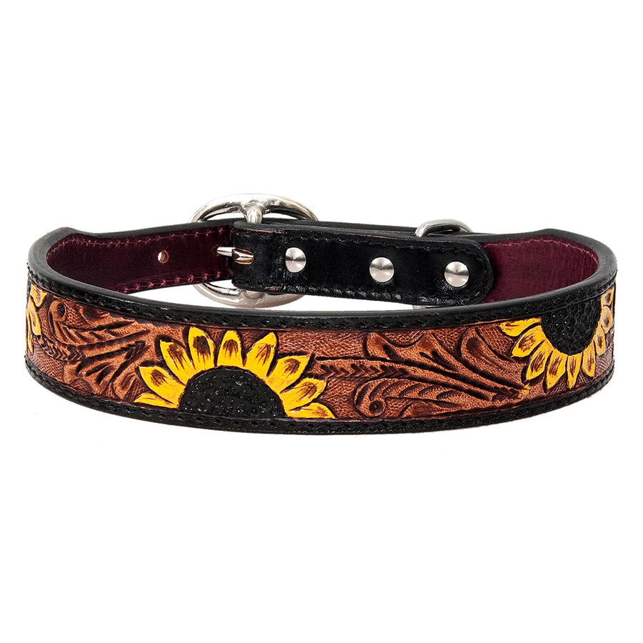 Medium Strong Genuine Leather Dog Collar Hand Tooled Hilason - Hilason