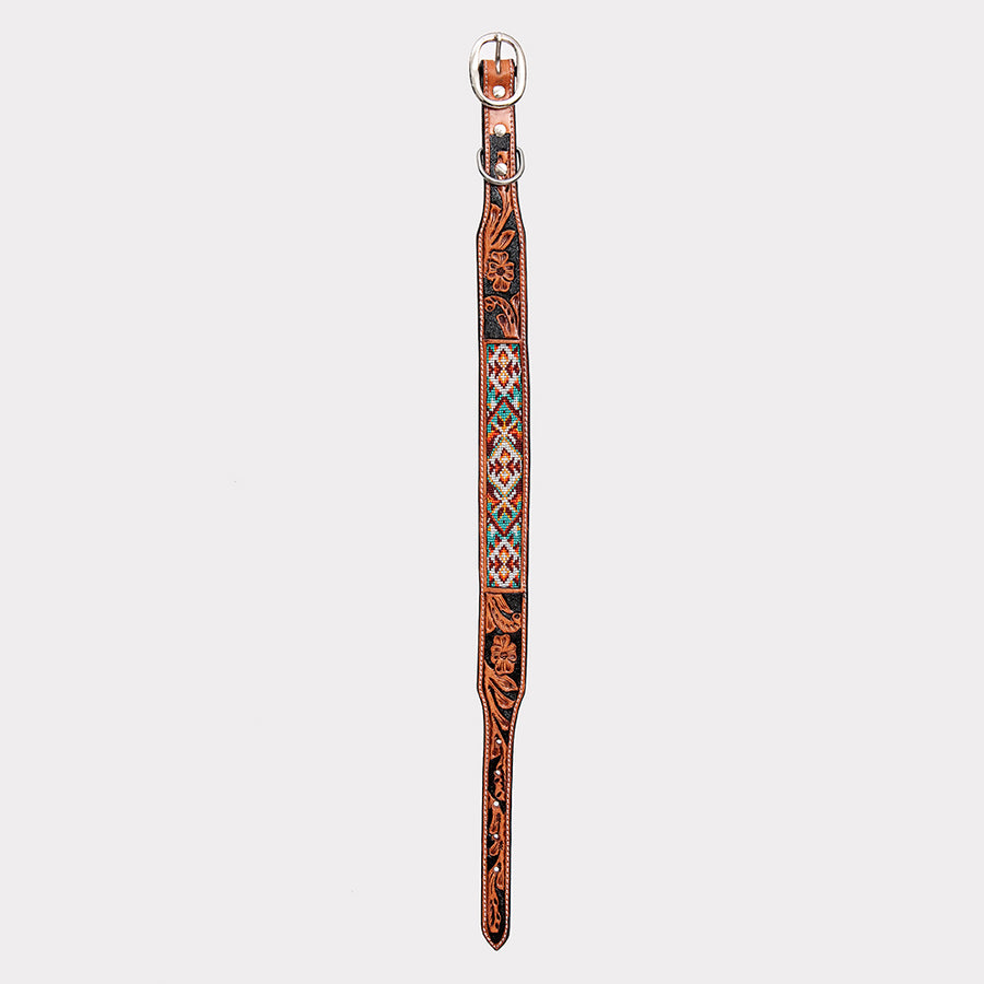 HILASON Western Style Beaded American Leather Pet Dog Collar