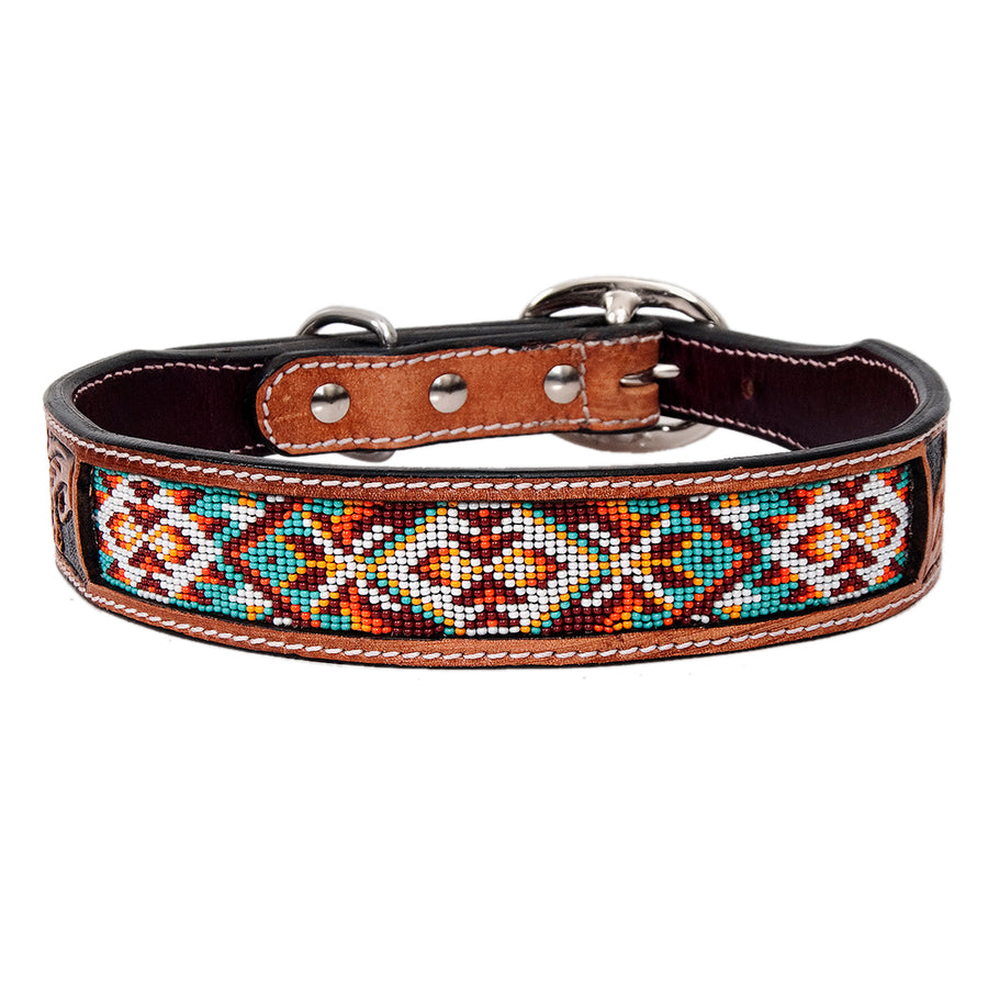 X Small Strong Genuine Leather Dog Collar Beaded Hand Tooled Hilason - Uhorse