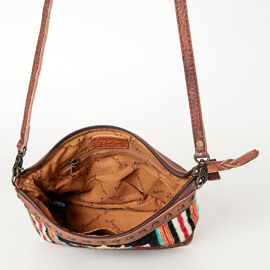 American Darling Cross body Bag for Women, Premium Vegetable-Tanned Full Grain Leather, Hand Woven Saddle Blanket & YKK Zipper