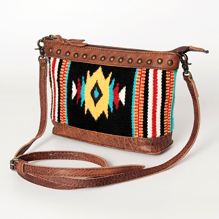 American Darling Western Leather Cross body Bag - Handcrafted Woven Saddle Blanket Purse - Hilason